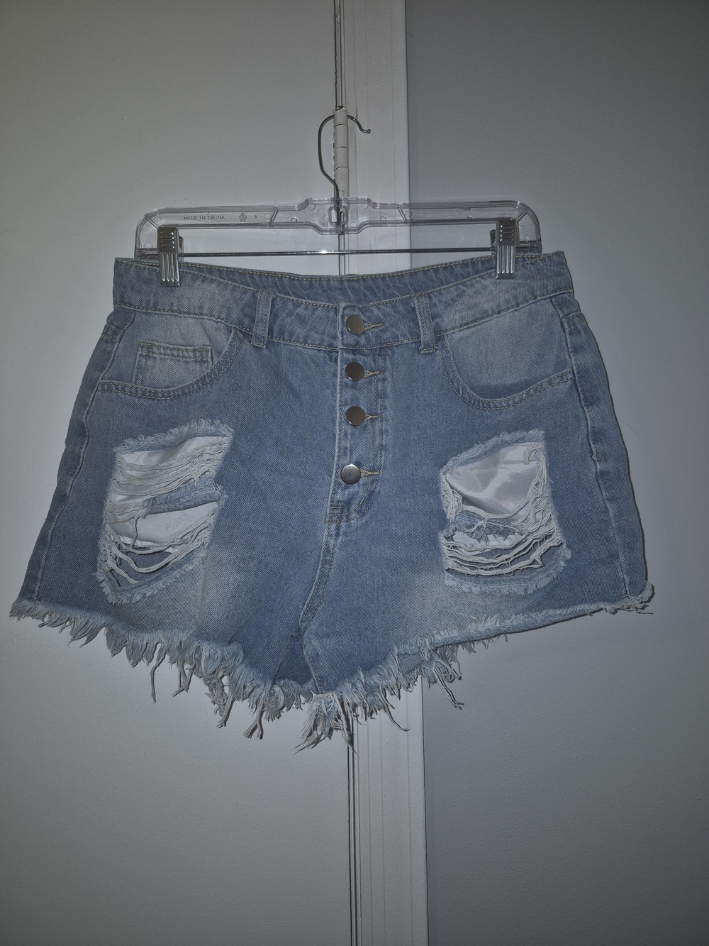 Shein Size Large High-Rise Distressed Denim Shorts - Light Blue